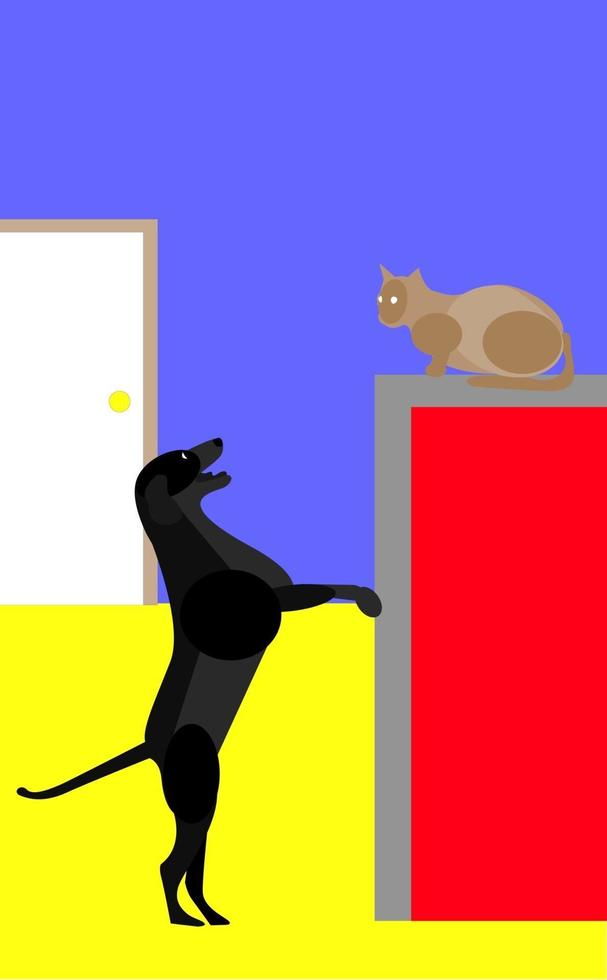 cachorro e gato na sala de estar vetor
