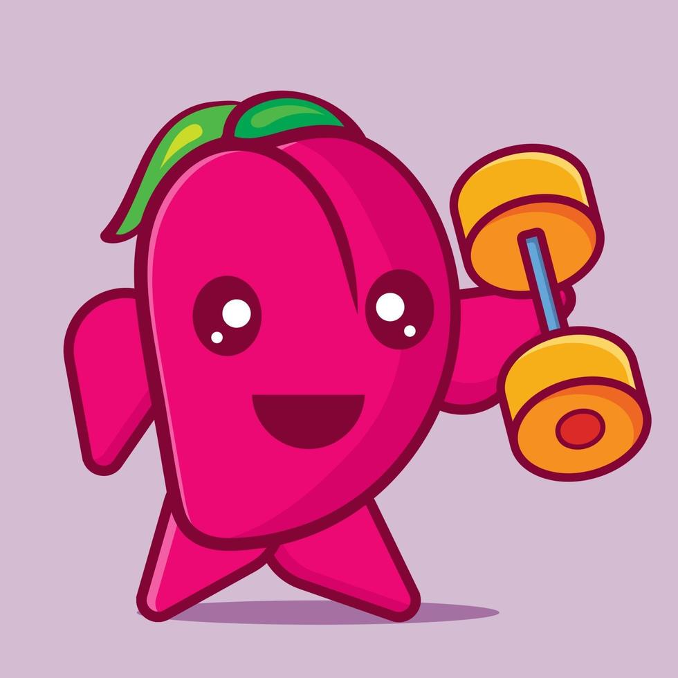 Mascote fofo da fruta pêssego segurando o barbilho para ilustração do conceito de esporte vetor
