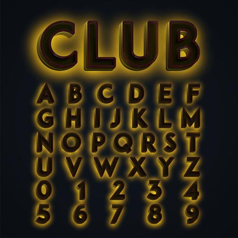 Amarelo &#39;CLUB&#39; luzes de neon typeset, vetor