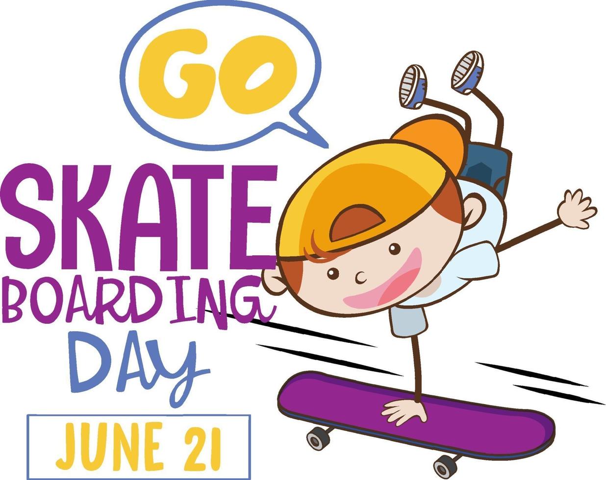 vai andar de skate no banner com o personagem de desenho animado de um menino patinador vetor