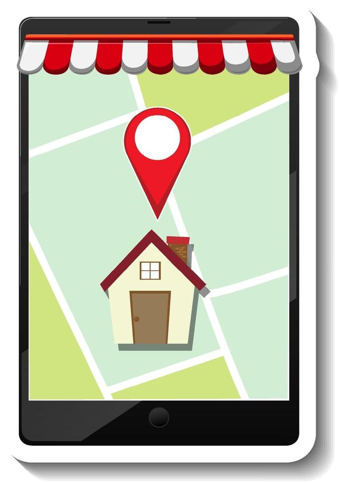 um modelo de adesivo com um smartphone mostrando um alfinete localizado no mapa vetor