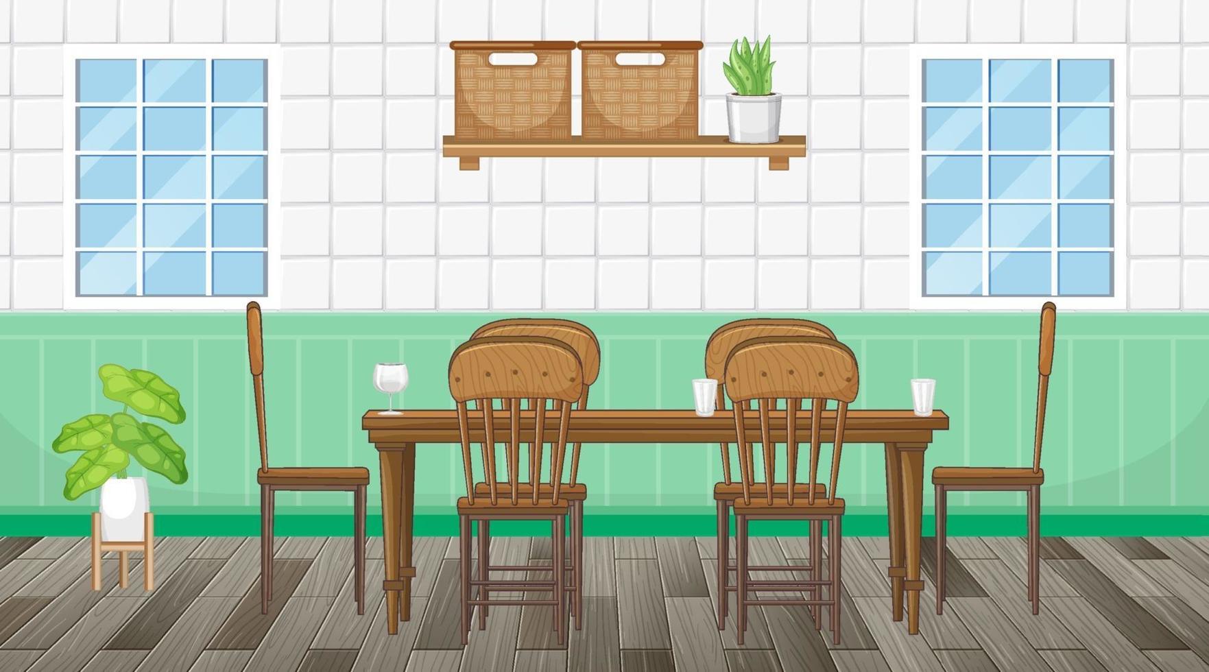 design de interiores de sala de jantar com móveis vetor