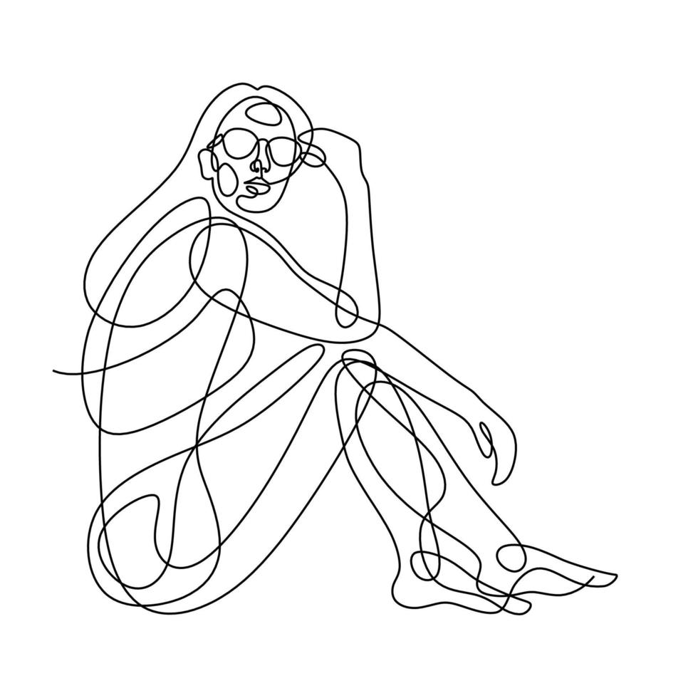 desenho de linha contínua mulher com óculos vetor