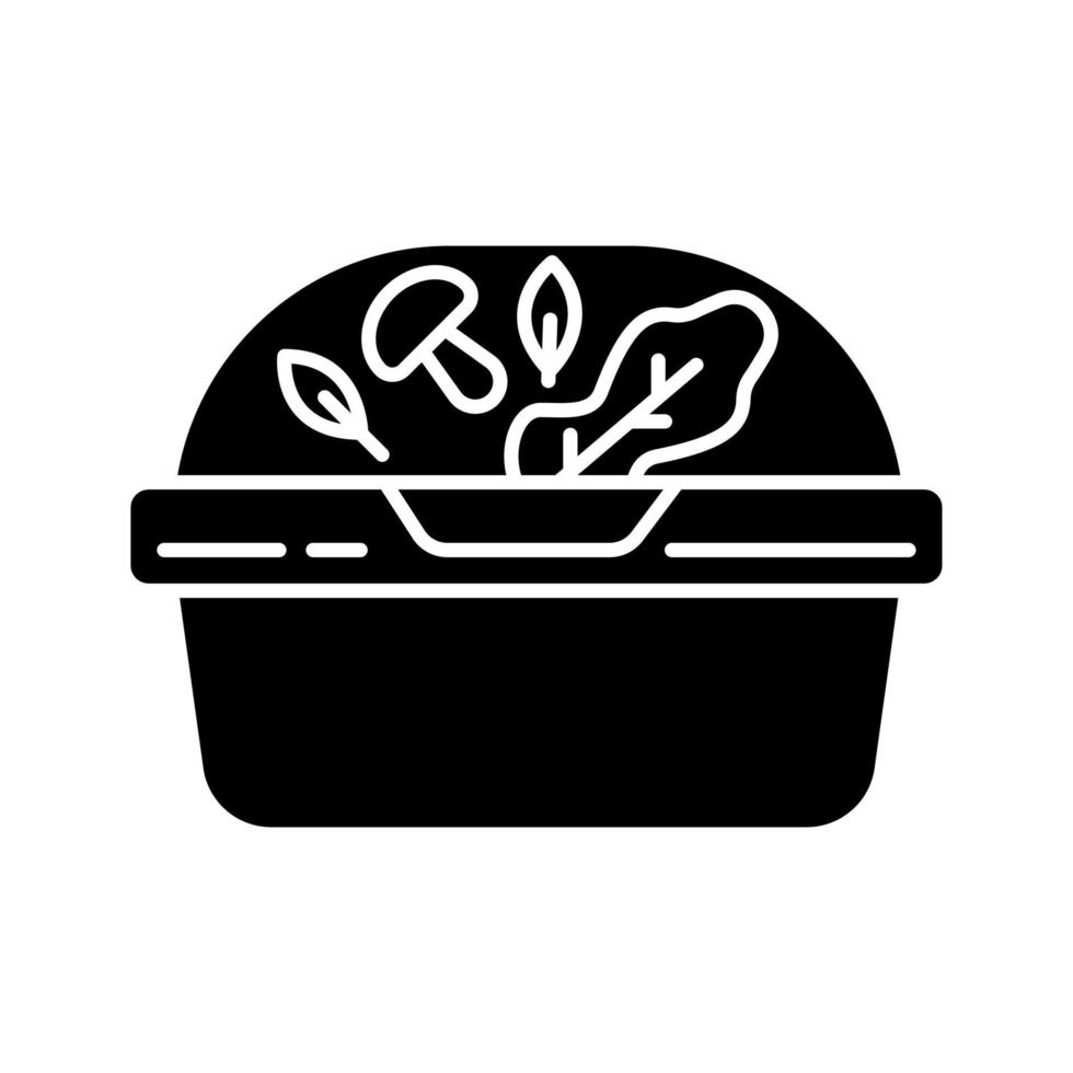 recipiente de plástico para ícone de glifo preto de salada vetor