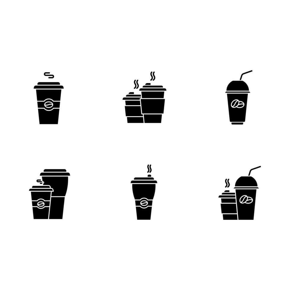 café para viagem ícones de glifo preto definidos no espaço em branco vetor