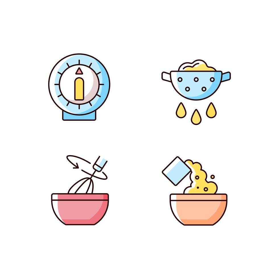 conjunto de ícones de cores rgb de preparação de alimentos vetor