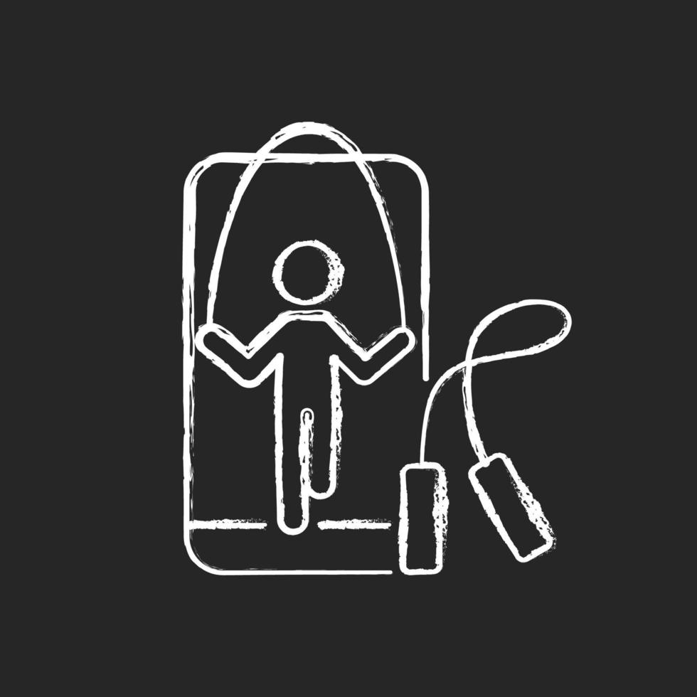 ícone de giz branco de treino de salto de corda online em fundo escuro. vetor