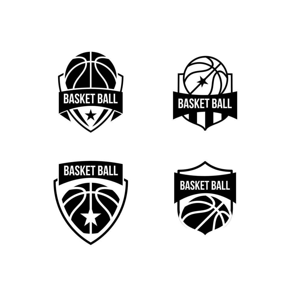 conjunto de ilustração de design de logotipo preto de basquete vetor