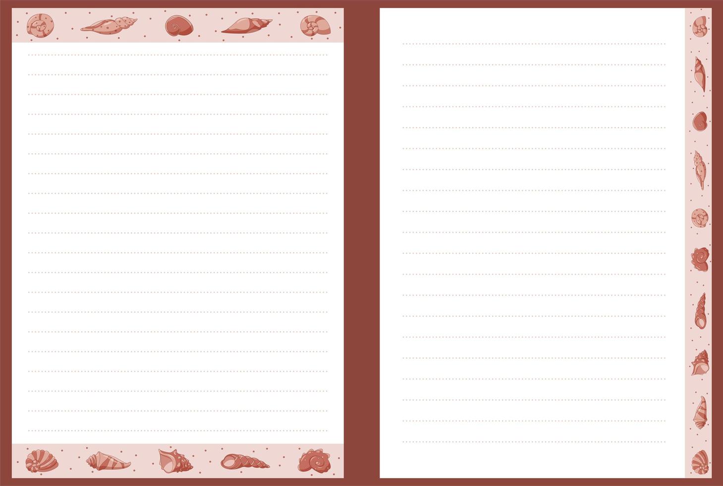 páginas em branco para um caderno com margens e conchas vetor