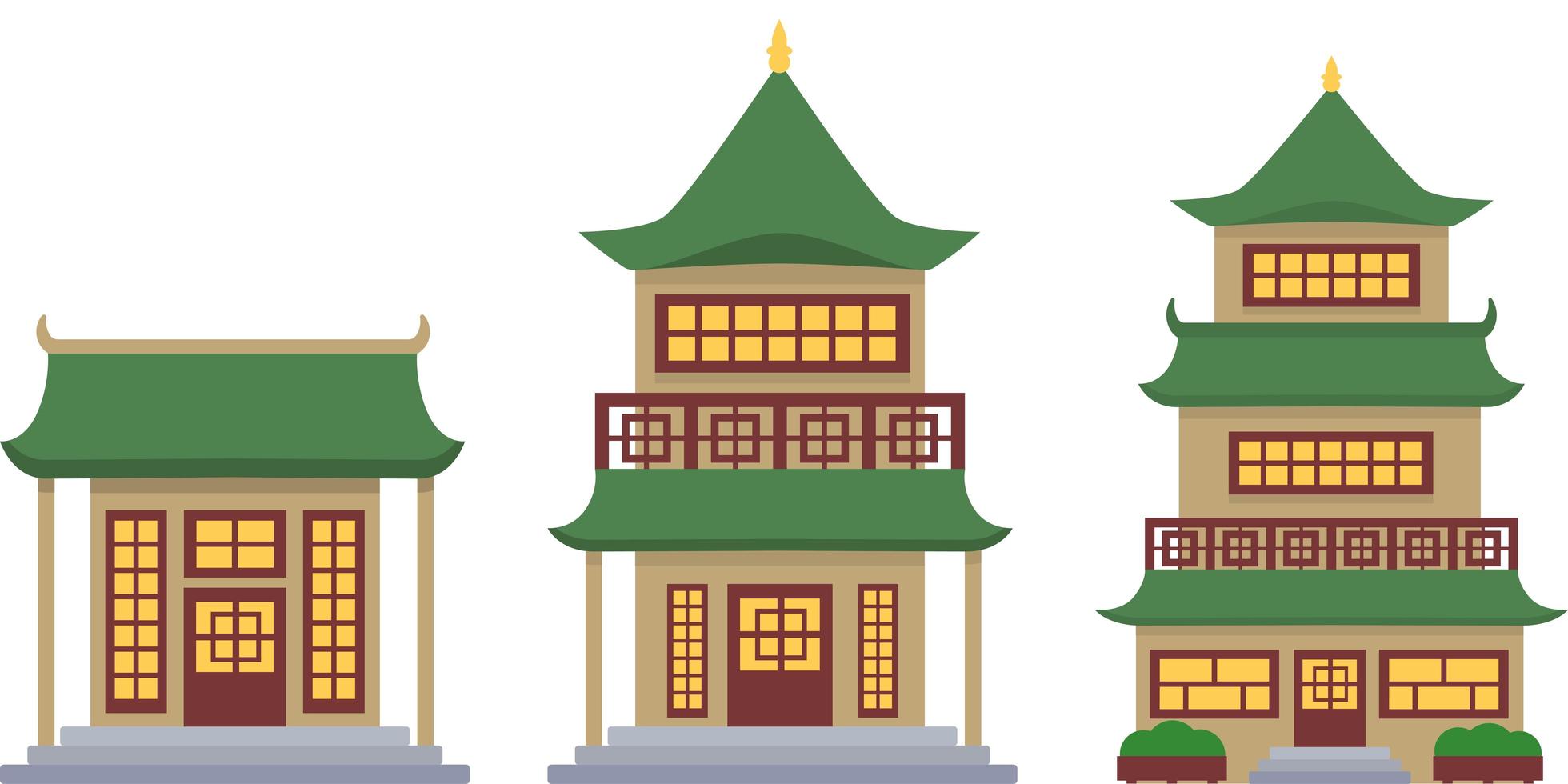 conjunto de vetores de ilustração de edifícios chineses antigos de design plano