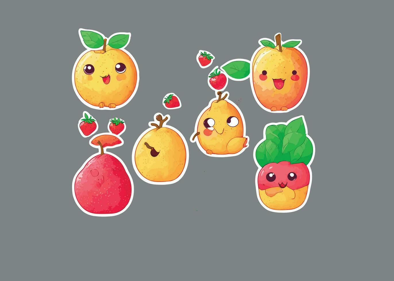 fofa desenho animado adesivos do frutas com olhos , mãos e pernas vetor