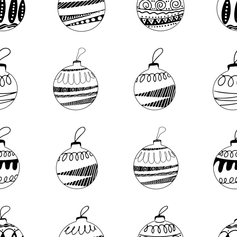 padrão sem emenda de bolas de árvore de Natal desenhadas à mão com rabiscos vetor