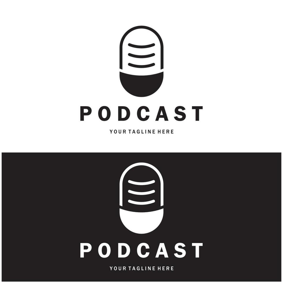 podcast logotipo com microfone e fone de ouvido áudio, rádio ondas. para estúdio, conversa mostrar, bater papo, em formação compartilhamento, entrevista, multimídia e rede. vetor