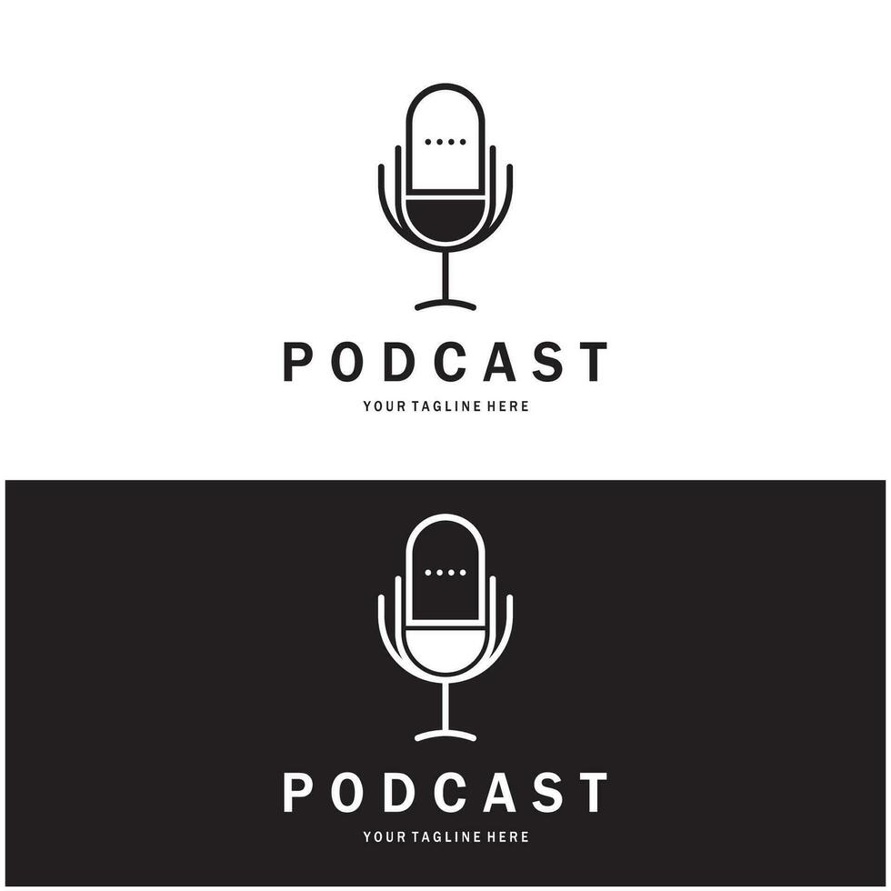 podcast logotipo com microfone e fone de ouvido áudio, rádio ondas. para estúdio, conversa mostrar, bater papo, em formação compartilhamento, entrevista, multimídia e rede. vetor