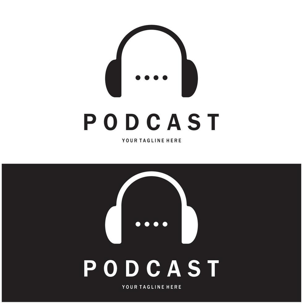 podcast logotipo com microfone e fone de ouvido áudio, rádio ondas. para estúdio, conversa mostrar, bater papo, em formação compartilhamento, entrevista, multimídia e rede. vetor