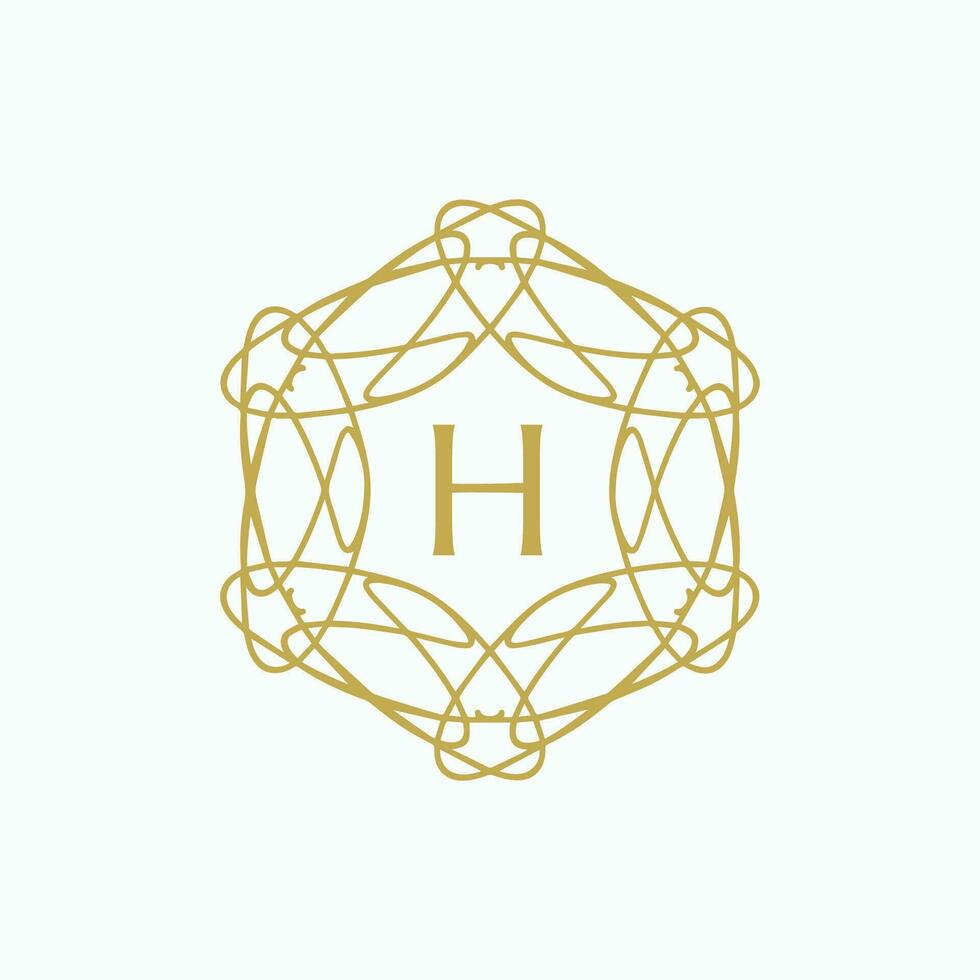 inicial carta h floral ornamental fronteira círculo quadro, Armação logotipo vetor