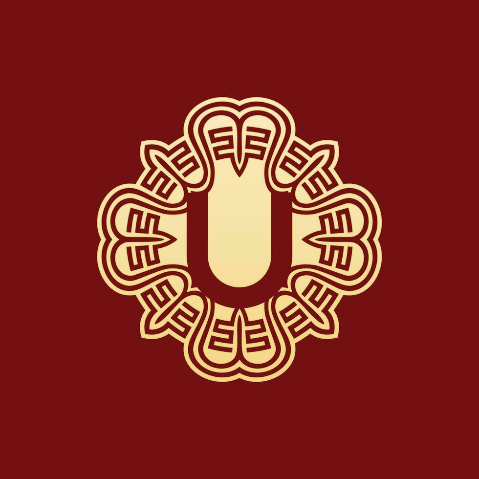 elegante e único inicial carta você oriental enfeite alfabeto emblema logotipo vetor