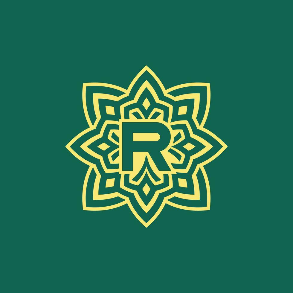 amarelo verde moderno e elegante inicial carta r simétrico floral estético logotipo vetor