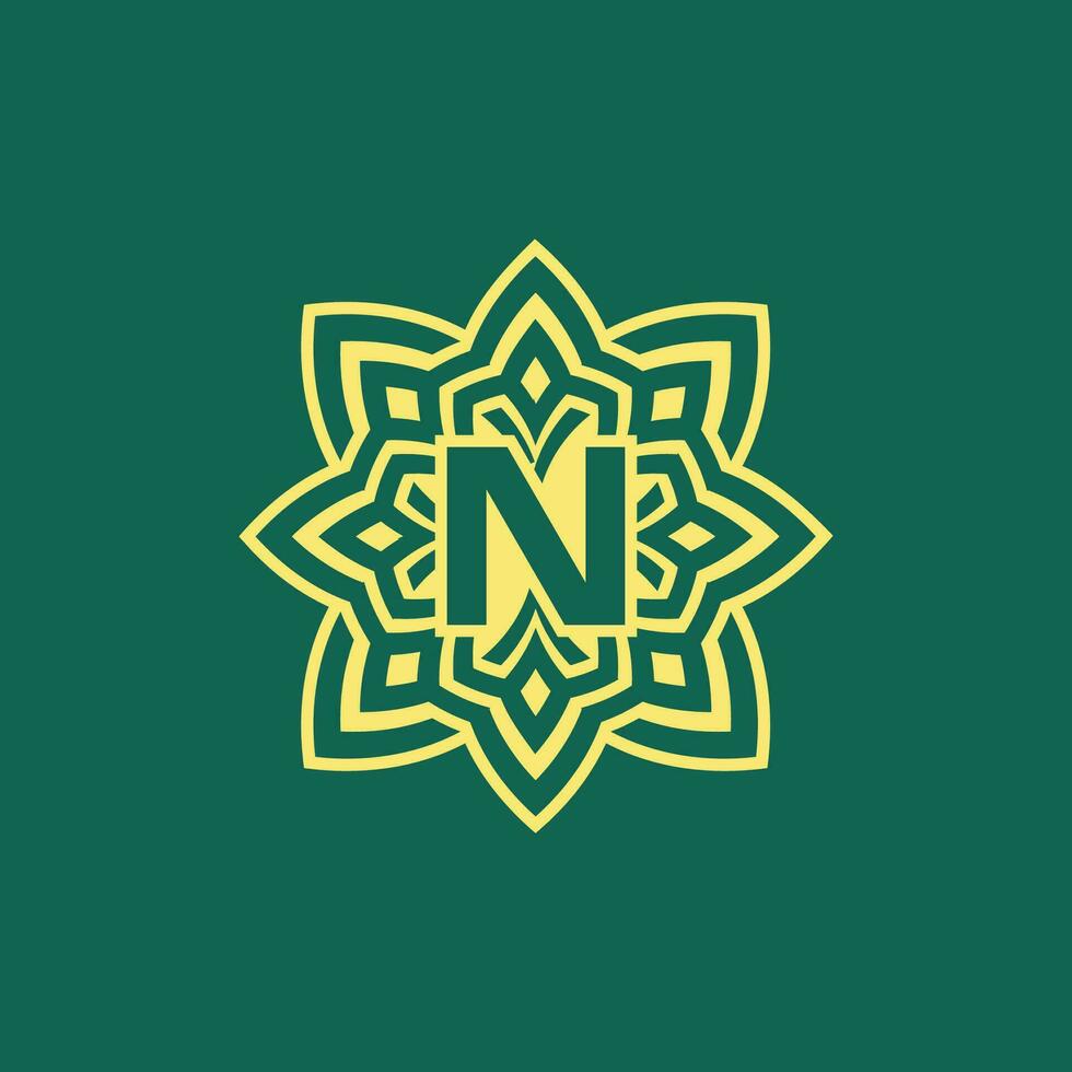 amarelo verde moderno e elegante inicial carta n simétrico floral estético logotipo vetor