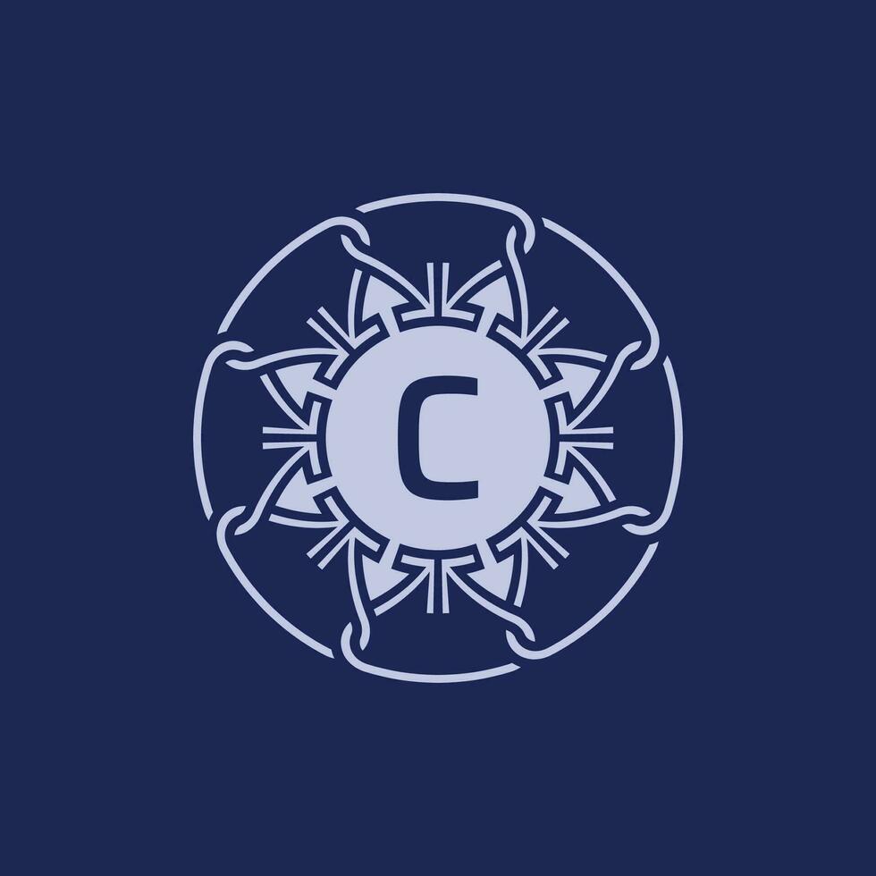 único e elegante inicial carta c alfabeto círculo ornamental emblema logotipo vetor