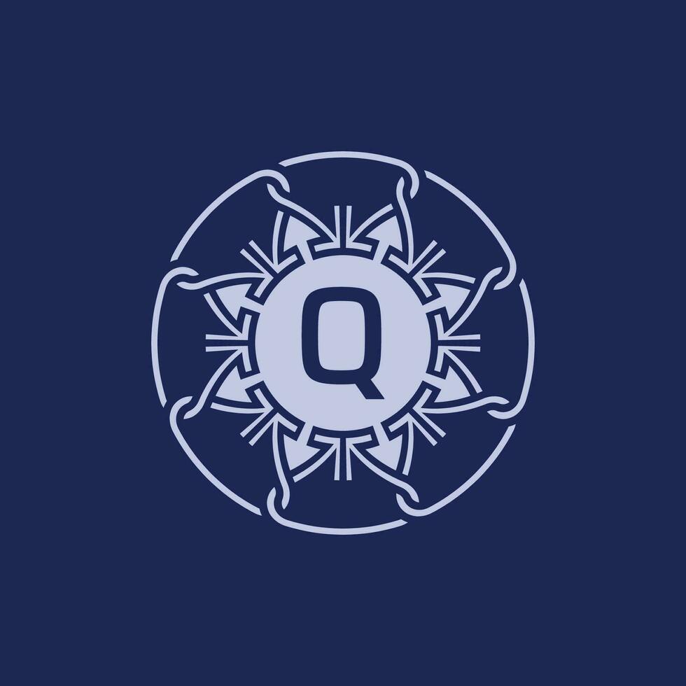único e elegante inicial carta q alfabeto círculo ornamental emblema logotipo vetor