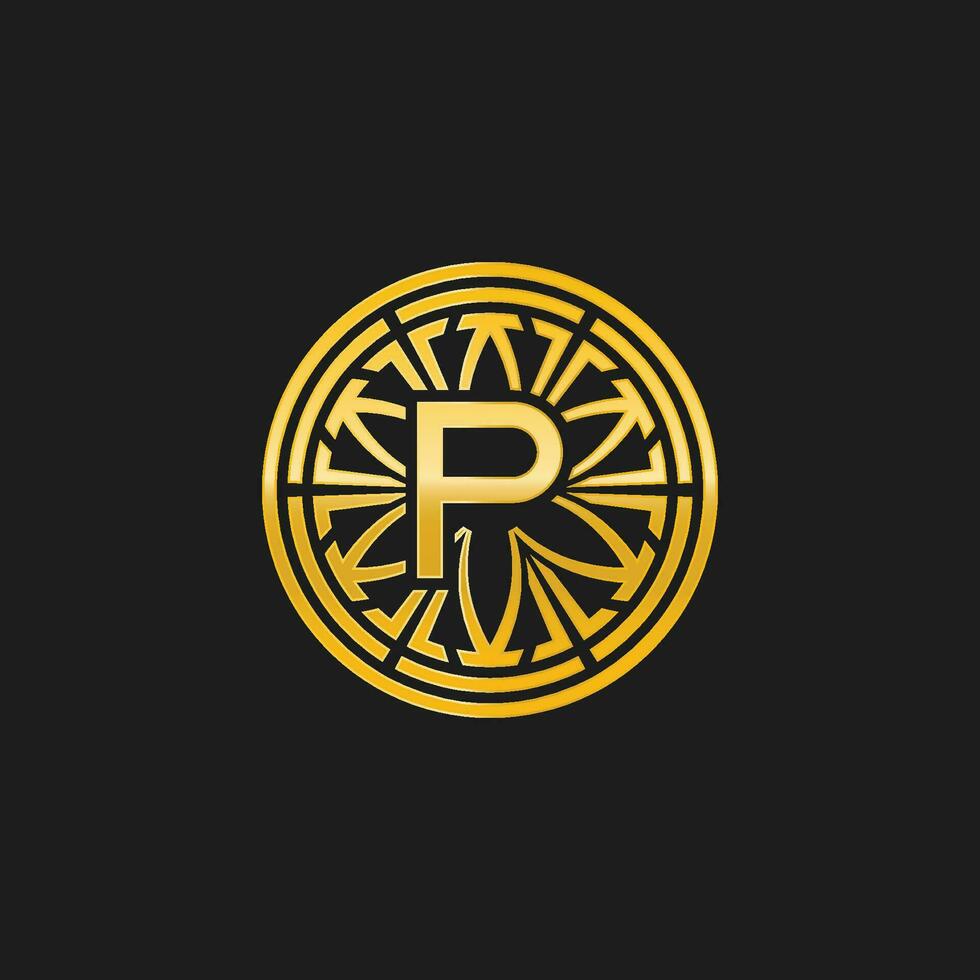 carta p medalhão emblema inicial círculo crachá logotipo vetor