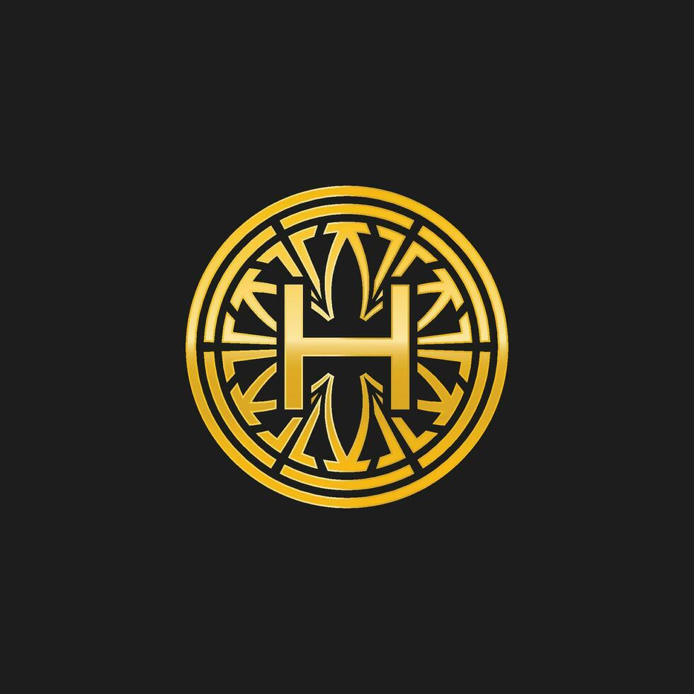 carta h medalhão emblema inicial círculo crachá logotipo vetor