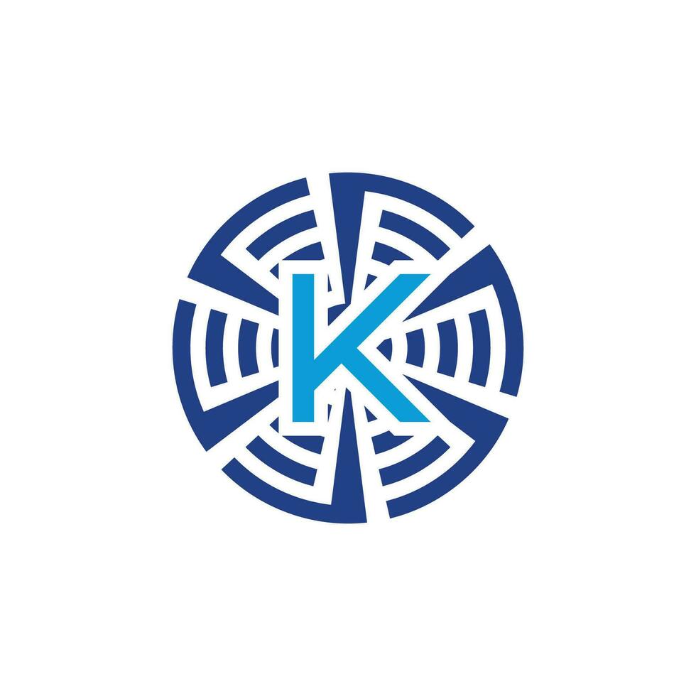inicial carta k circular tecnologia emblema logotipo vetor