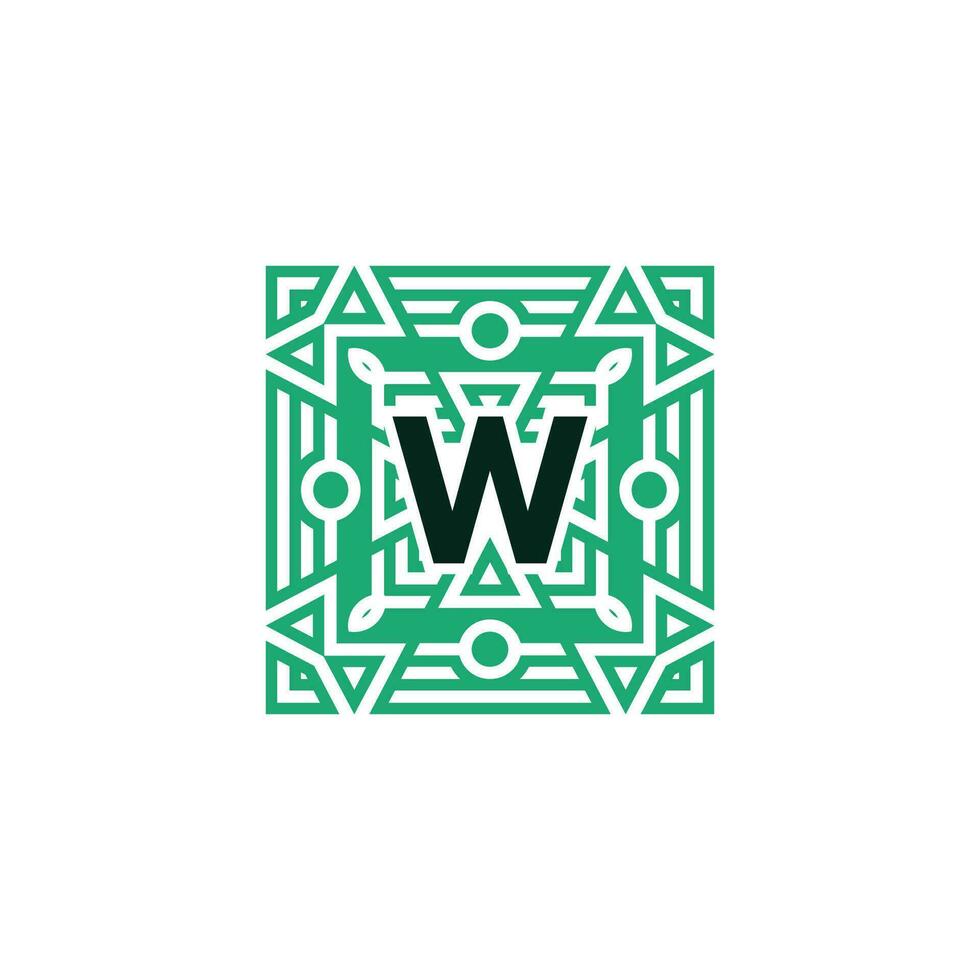 inicial carta W ornamental quadrado padrão quadro, Armação logotipo vetor