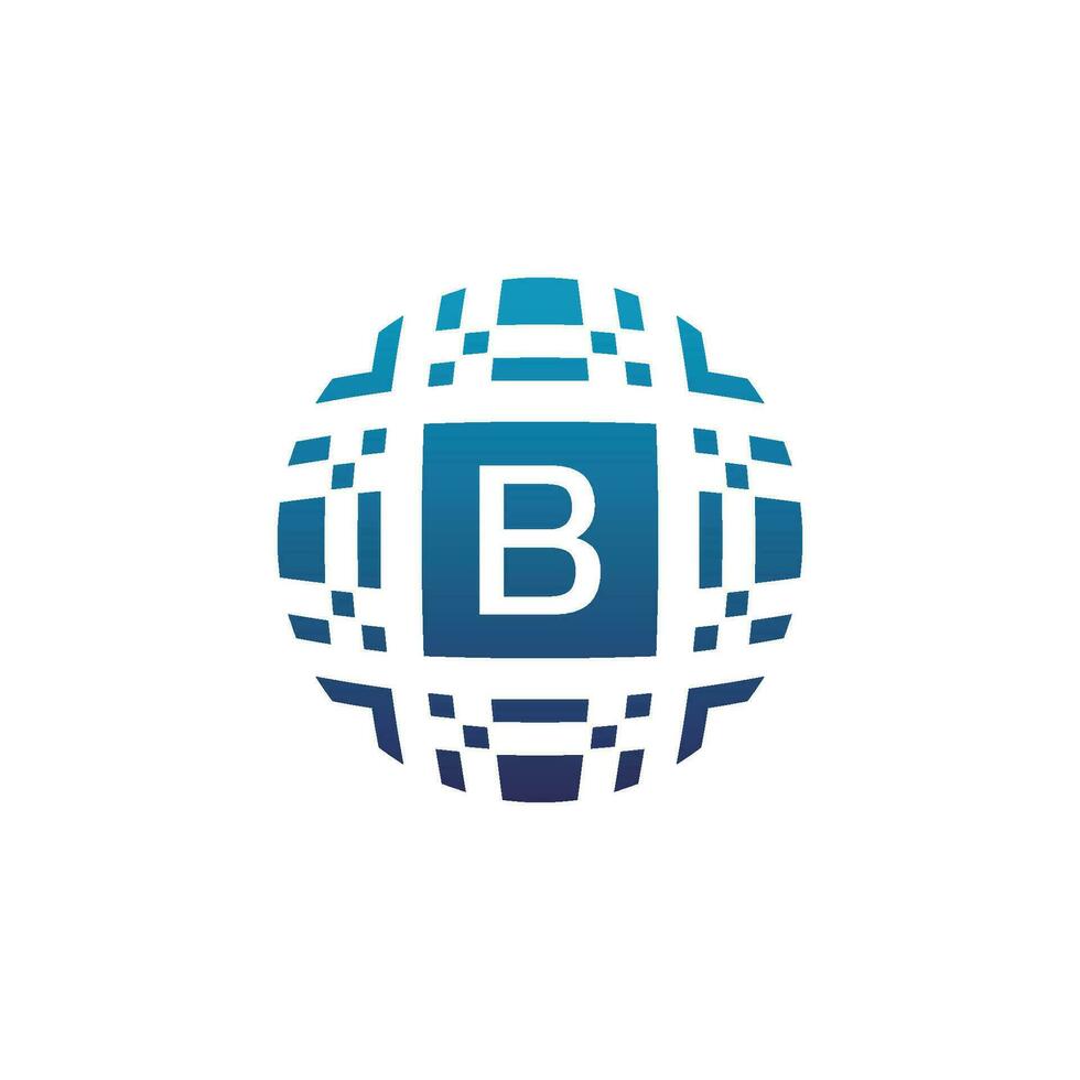 inicial carta b círculo digital tecnologia eletrônico pixel emblema logotipo vetor