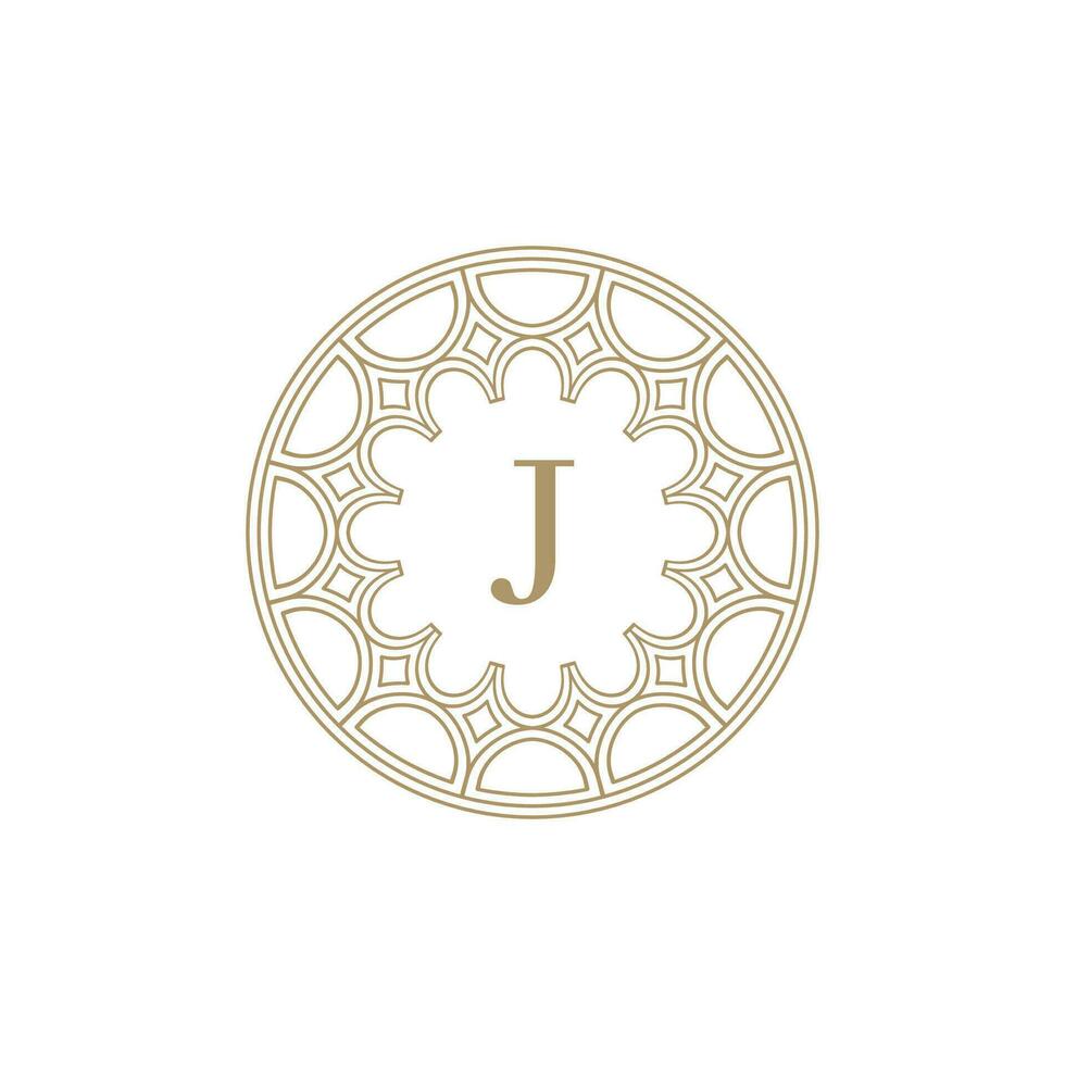 inicial carta j ornamental emblema quadro, Armação círculo padronizar logotipo vetor