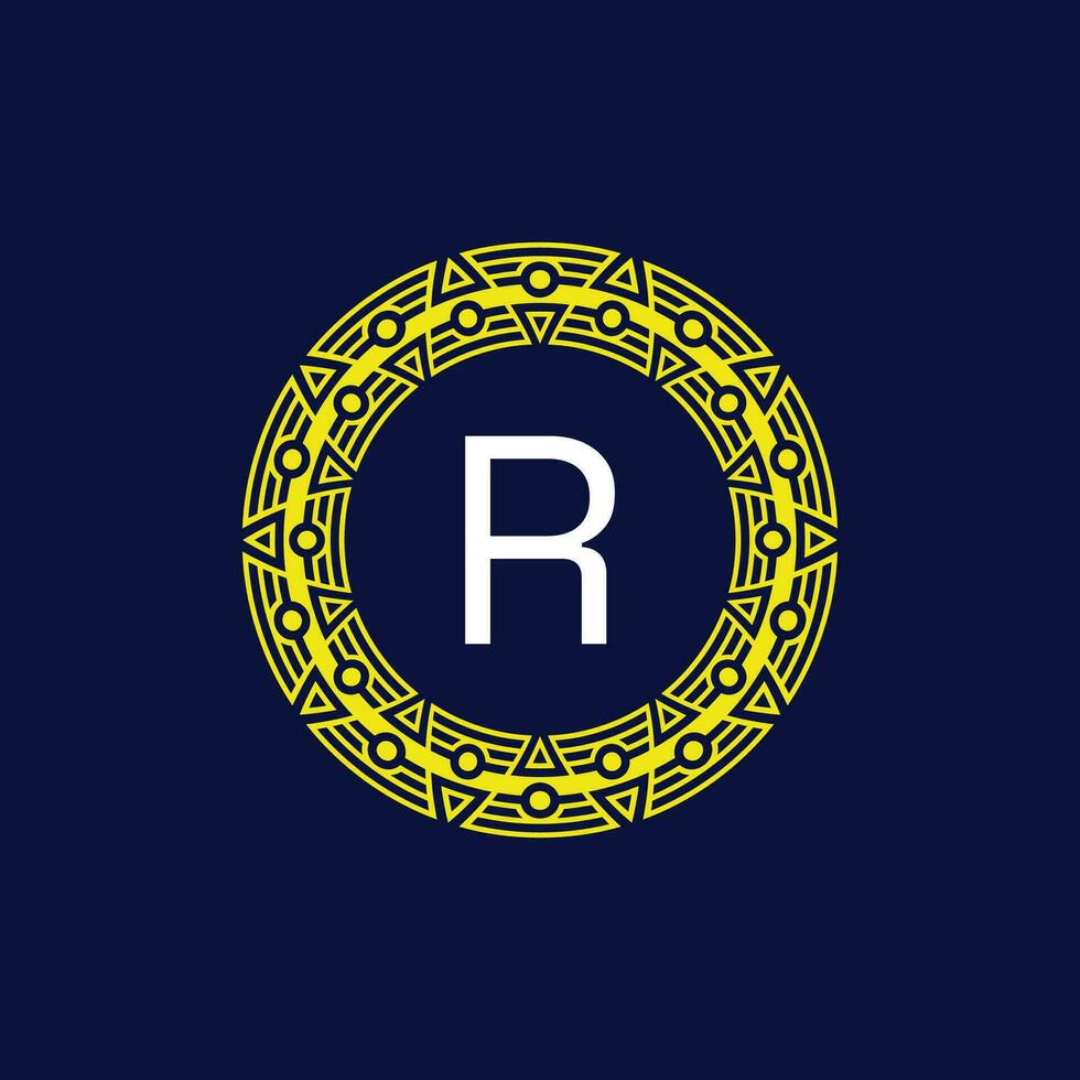 inicial carta r futurista círculo padronizar quadro, Armação emblema logotipo vetor