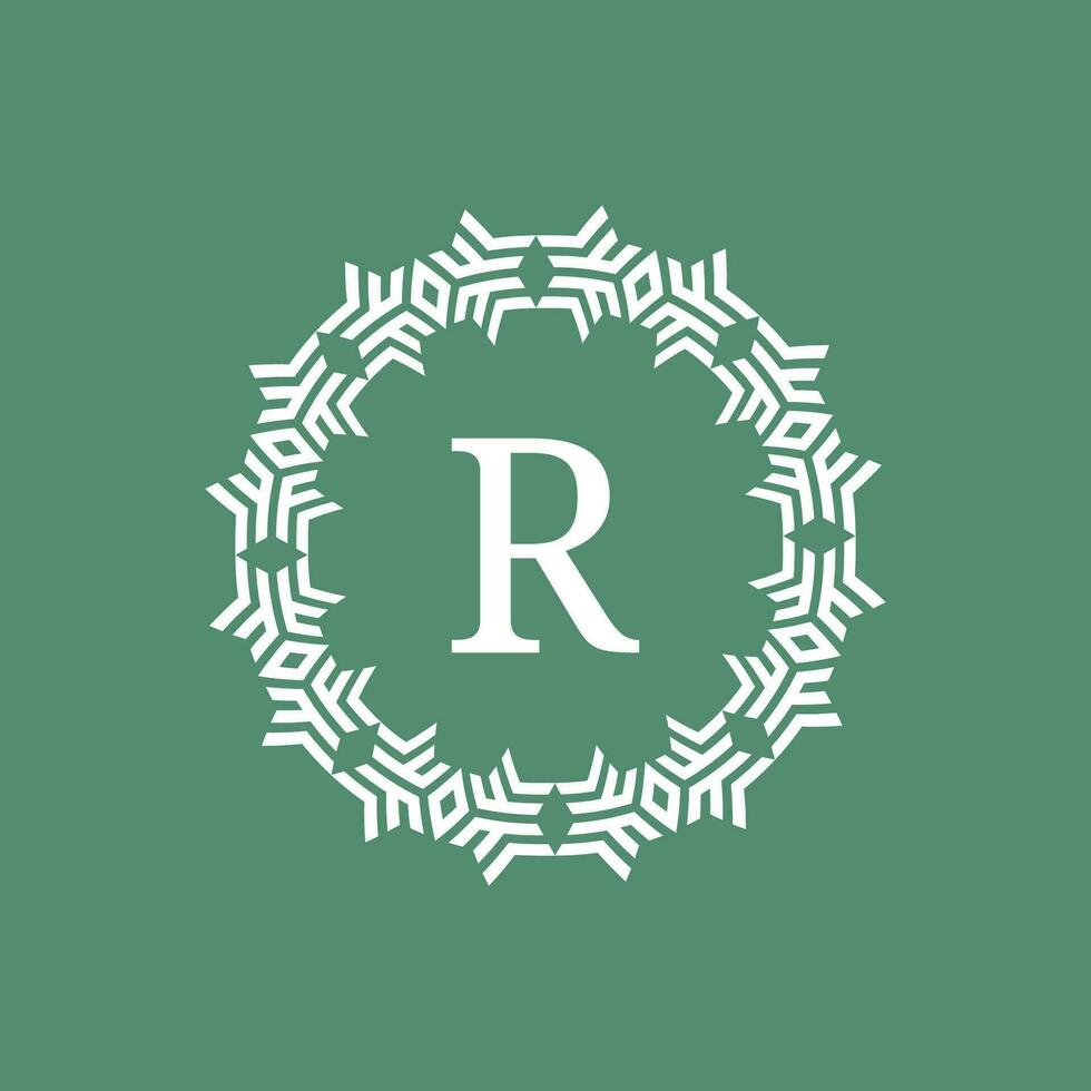 inicial carta r ornamental futurista círculo padronizar quadro, Armação emblema logotipo vetor