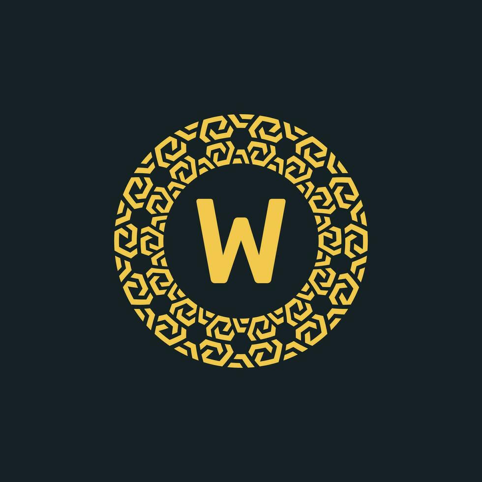 ornamental inicial carta W círculo emblema quadro, Armação logotipo vetor