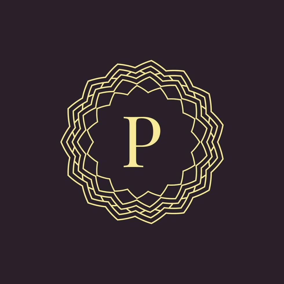 inicial carta p ornamental fronteira alfabeto círculo emblema crachá logotipo vetor