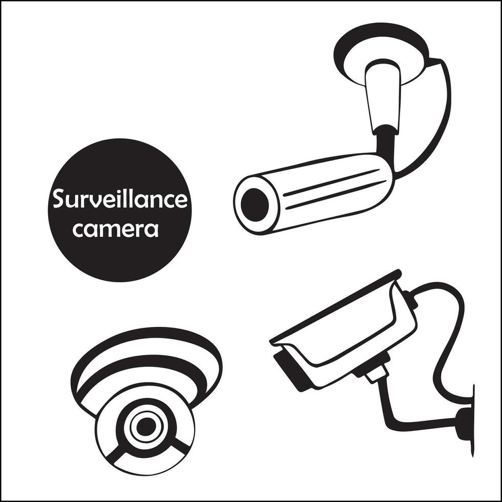 conjunto do cctv máquinas fotográficas do vários silhueta formas dentro esboço estilo. segurança e ao controle sistema. conceito do vigilância e monitoramento. vetor