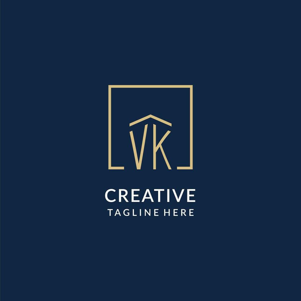 inicial vk quadrado linhas logotipo, moderno e luxo real Estado logotipo Projeto vetor