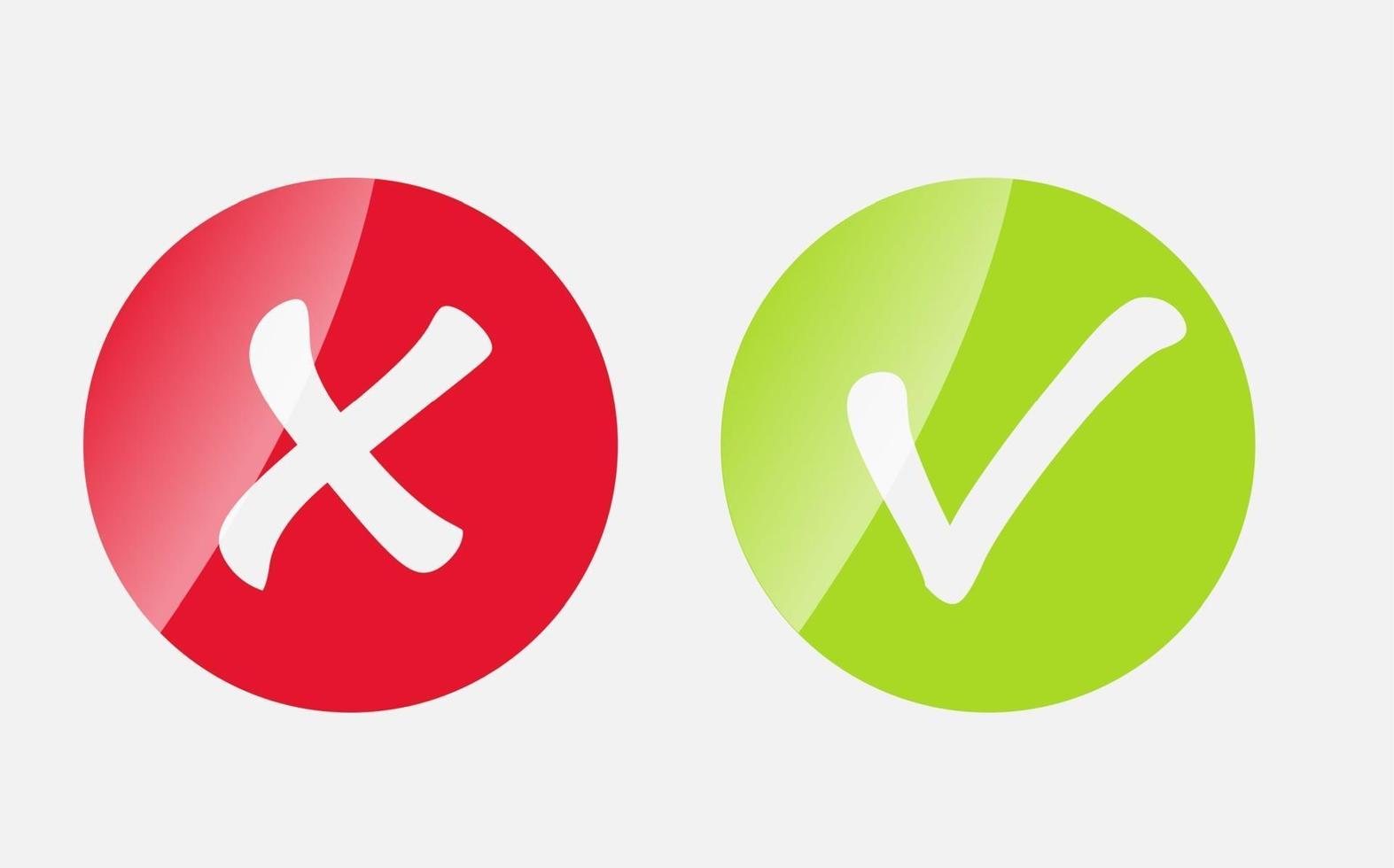 ícones de marca de seleção vermelha e verde do vetor