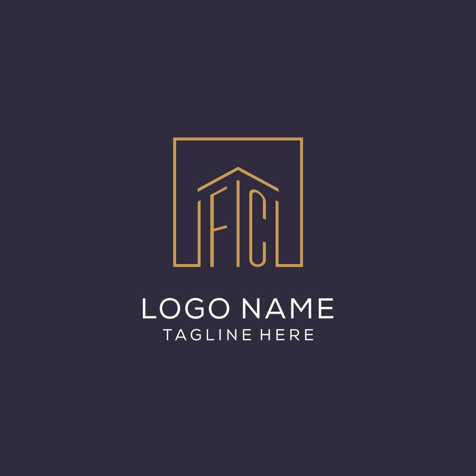 inicial fc logotipo com quadrado linhas, luxo e elegante real Estado logotipo Projeto vetor