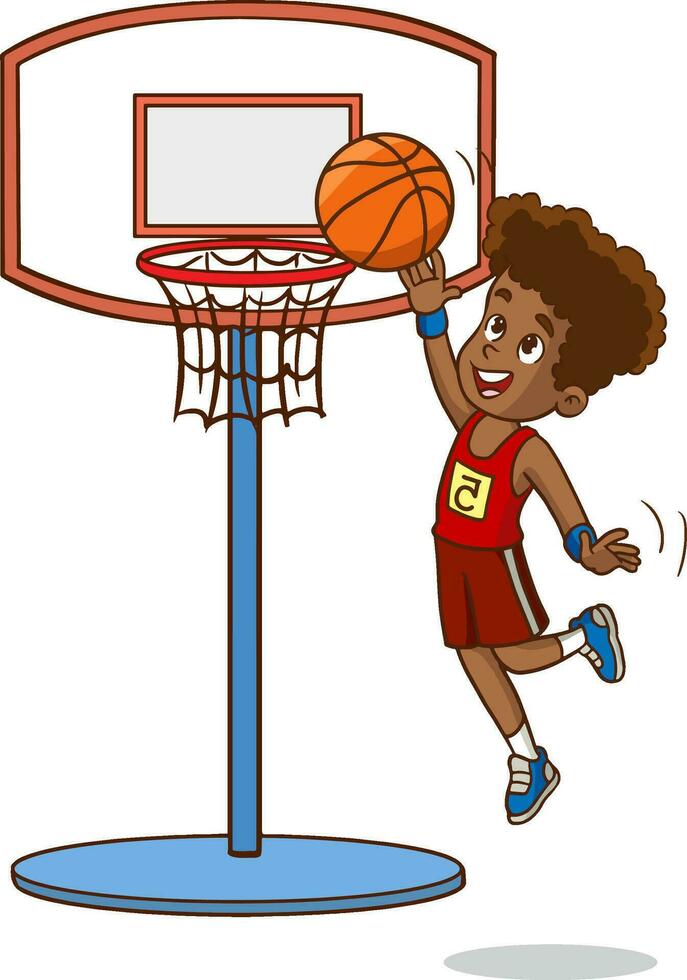 desenho animado ilustração do Preto crianças jogando basquetebol ou basquetebol esporte jogos vetor