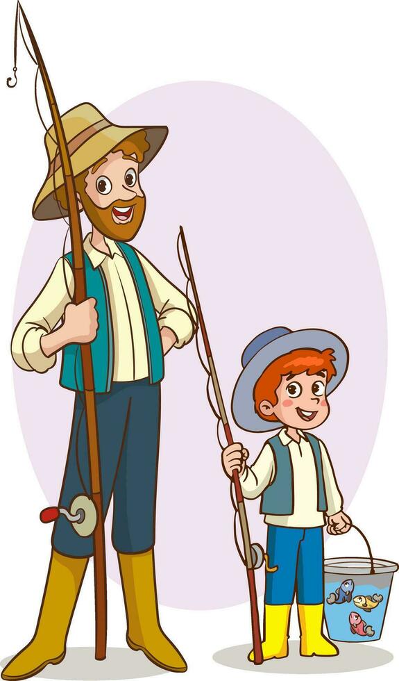 vetor ilustração do pai e crianças pescaria