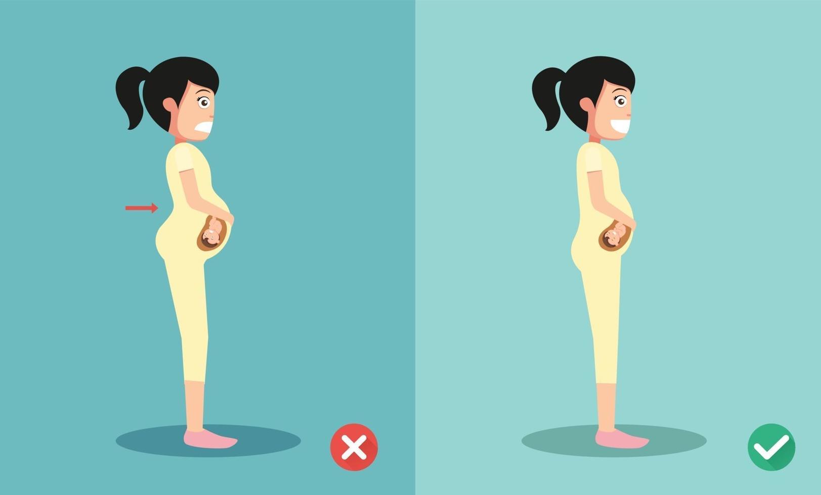 melhores e piores posições para gestantes em pé, ilustração vetor