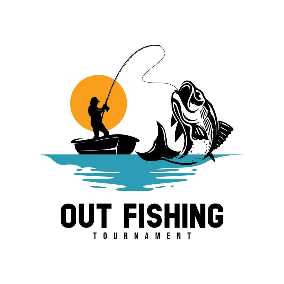 pescaria logotipo ícone vetor, ao ar livre pôr do sol silhueta vetor