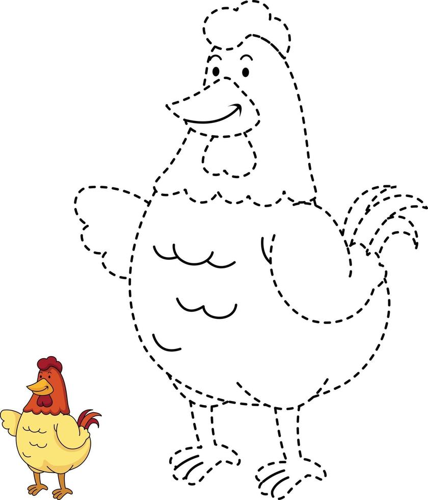 ilustração de jogo educativo para crianças e livro de colorir - galinha vetor