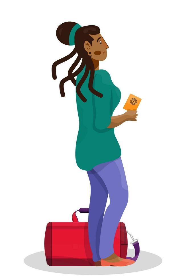 vetor desenho animado ilustração do mulher ou menina personagem dentro aeroporto em branco fundo.