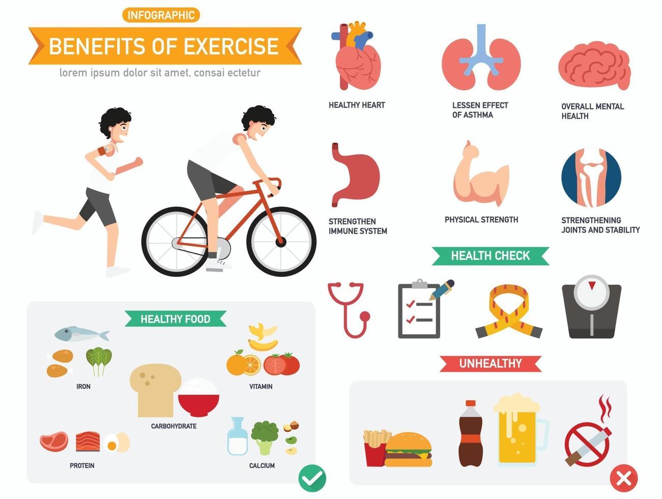 benefícios de infográficos de exercícios. vetor