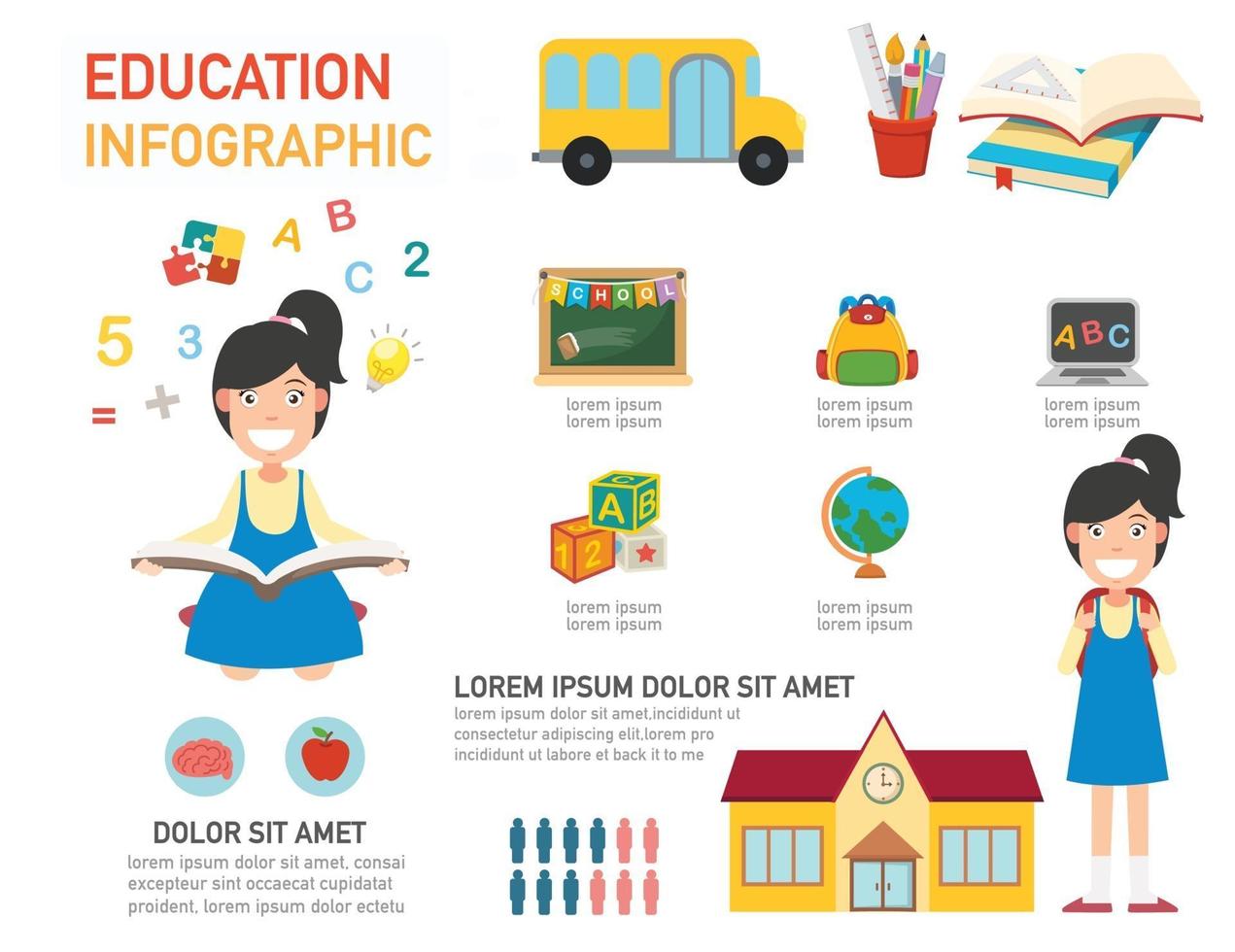 educação de volta às aulas infográfico de design de modelo, vetor