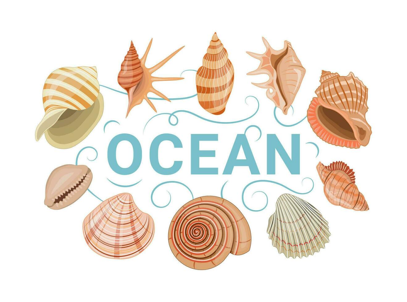 vetor desenho animado bandeira modelo para mar tema do colorida conchas do mar em branco fundo.