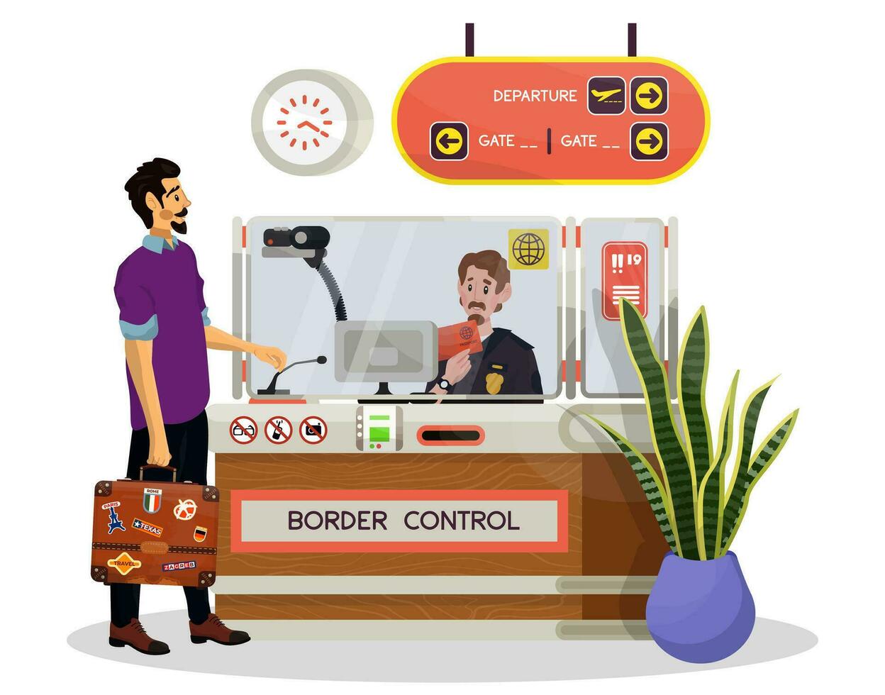 vetor ilustração do Passaporte e fronteira ao controle.