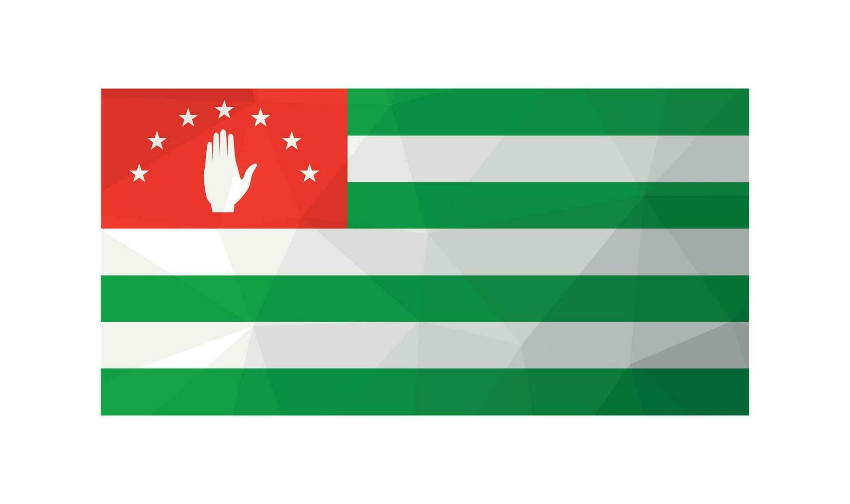 vetor ilustração. oficial símbolo do abkhazia. nacional bandeira com branco e verde listras, aberto mão e cinco aguçado estrelas em vermelho campo. baixo poli Projeto